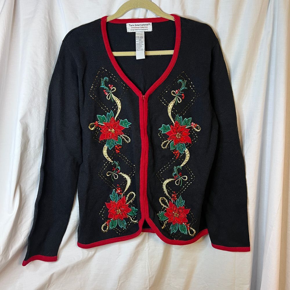 Tiara International 90s Vintage Womens Holiday Christmas Sweater Beaded Size‎ XL